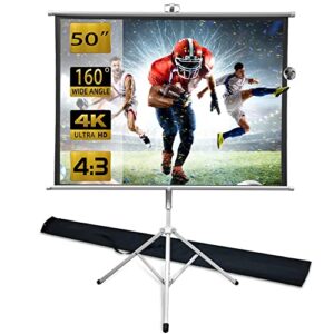 trmesia portable projector screen 50in with foldable tripod stand,pull down small screen for projector,projection mini movie screen and stand 4:3 ratio & carry bag for indoor outdoor movie night