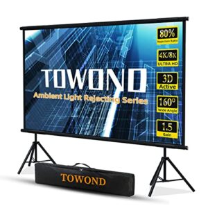 projector screen and stand,towond 100 inch ambient light rejecting projection screen fabric, portable projector screen outdoor indoor 16:9 4k/8k hd wrinkle-free foldable movie screen with carry bag