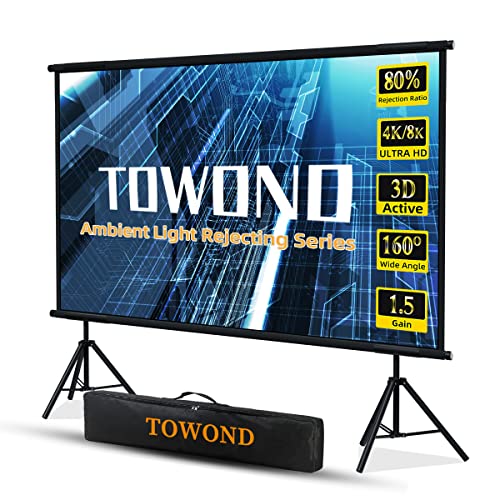 Projector Screen and Stand,Towond 100 inch Ambient Light Rejecting Projection Screen Fabric, Portable Projector Screen Outdoor Indoor 16:9 4K/8K HD Wrinkle-Free Foldable Movie Screen with Carry Bag