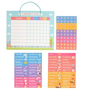 pneat chore chart for kids | good behavior chart for kids at home | magnetic responsibility chart for wall or refrigerator | 51 chores 60 magnetic stars | chores charts for kids reward chart for kids