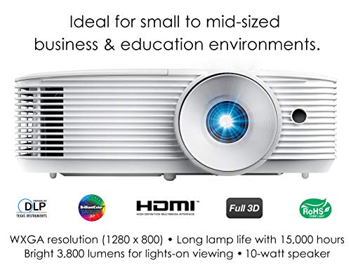 Optoma W335 WXGA DLP Professional Projector | Bright 3800 Lumens | Business Presentations, Classrooms, or Home | 15,000 Hour lamp Life | Speaker Built in | Portable Size