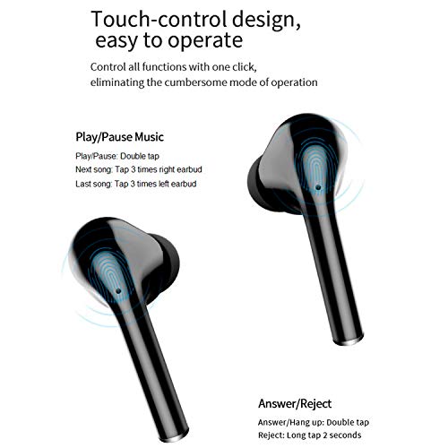 Bluetooth 5.0 Wireless Earbuds,Dualpow True Wireless Headphone HiFi Stereo Sound Mini in-Ear Headset (Touch Control, 20hrs Playtime, Auto Pairing) compatible with iphone, android, smartphones (Black)