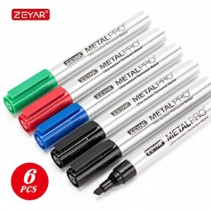 ZEYAR Permanent Markers, Chisel Tip Medium Point, Waterproof & Smear Proof ink, Aluminum Barrel Markers, Quick Drying (3 Black, 1 Blue, 1 Red, 1 Green)