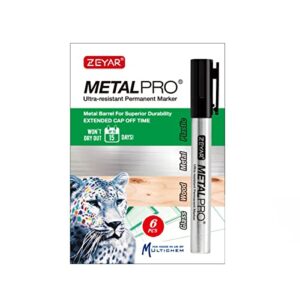 ZEYAR Permanent Markers, Chisel Tip Medium Point, Waterproof & Smear Proof ink, Aluminum Barrel Markers, Quick Drying (3 Black, 1 Blue, 1 Red, 1 Green)