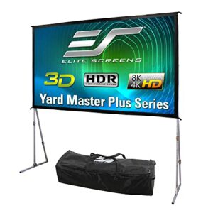 elite screens yard master plus, 200-inch 16:9 height setting adjustable portable projector screen, 4k hd outdoor indoor movie theater front projection, us based company 2-year warranty, oms200h2plus