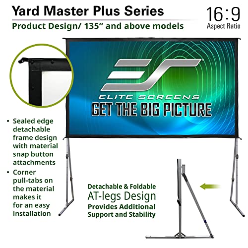 Elite Screens Yard Master Plus, 200-INCH 16:9 Height Setting Adjustable Portable Projector Screen, 4K HD Outdoor Indoor Movie Theater Front Projection, US Based Company 2-YEAR WARRANTY, OMS200H2PLUS