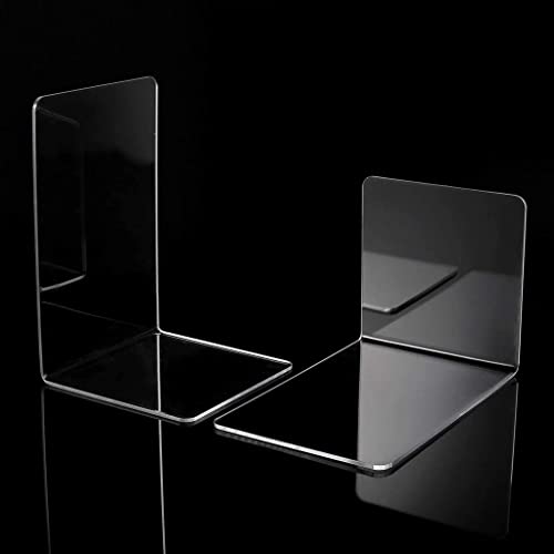 Sujetalibros Book Ends 2Pcs Book Ends for Shelves Clear Acrylic Bookends Non-Skid L-Shaped Book Stopper Bookend Supports for Books/Movies/CDs/Video Games Book Stopper