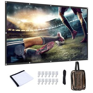 100 inch front and rear projector screen & cosmetics bag bundle, hangable outdoor movie screen with hooks, ropes, portable indoor & outside video projection screen