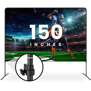 projector screen and stand with adjustable height, 150 inch indoor & outdoor projector screen with carry bag for office and home theater portable projector screen…