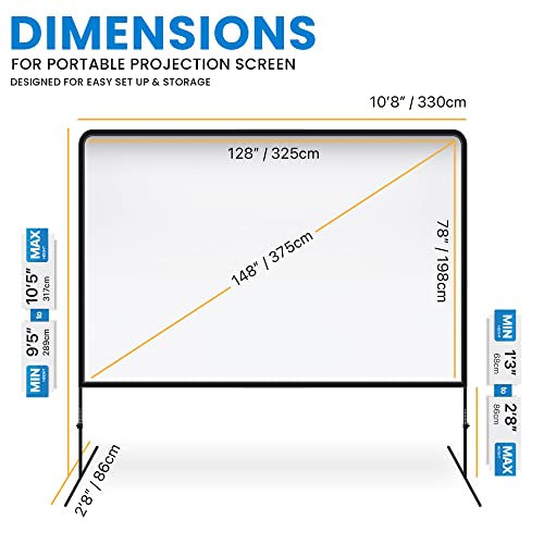 Projector Screen and Stand with Adjustable Height, 150 Inch Indoor & Outdoor Projector Screen with Carry Bag for Office and Home Theater Portable Projector Screen…