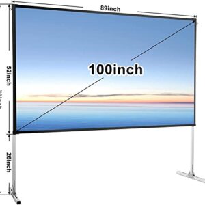 Outdoor Projector Screen and Stand - Komerti 100 inch 4K HD 16:9 Portable Projector Screen Outdoor/Indoor with Carry Bag, Foldable Video Projection Screens with Carry Bag for Home Theater Backyard