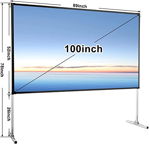 Outdoor Projector Screen and Stand - Komerti 100 inch 4K HD 16:9 Portable Projector Screen Outdoor/Indoor with Carry Bag, Foldable Video Projection Screens with Carry Bag for Home Theater Backyard