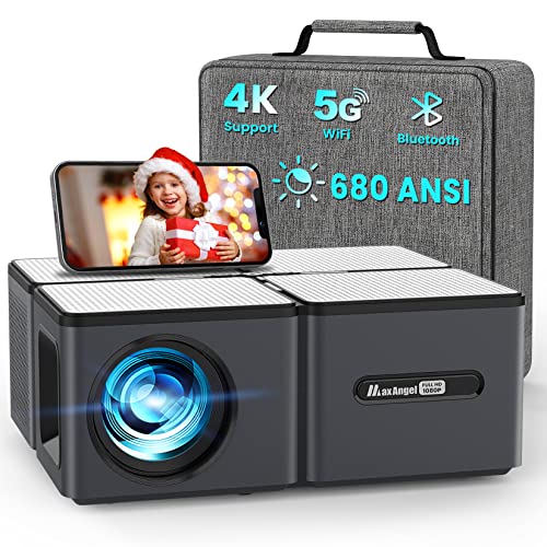 MaxAngel 5G WiFi Bluetooth Projector 4K Supported - HD Outdoor Projector 680ANSI Native 1080P, Home Theater Projector with 300" Display, Movie Projector for TV Stick, PS5, Laptop