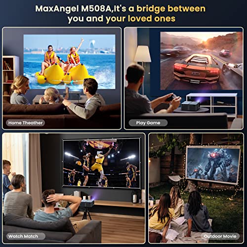 MaxAngel 5G WiFi Bluetooth Projector 4K Supported - HD Outdoor Projector 680ANSI Native 1080P, Home Theater Projector with 300" Display, Movie Projector for TV Stick, PS5, Laptop