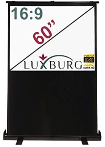luxburg 60″ 139×75 cm full hd 3d portable freestanding floor pull-up projector projection screen – matt white screen 16:9 (60″x29″) with carry case!