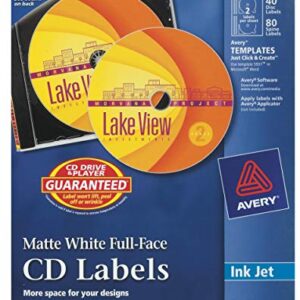 Avery CD Labels, Print to the Edge, Permanent Adhesive, Matte, 40 Disc Labels and 80 Spine Labels (8960)