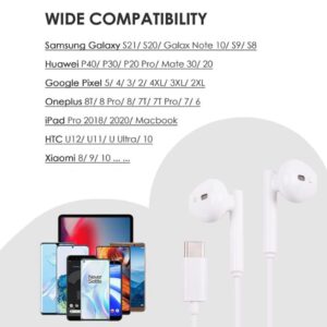 USB C Headphones Inwa in Ear Usbc Earbuds with Mic/Volume Control Compatible with SoundFlow Google Pixel Oneplus Samsung Sony MacBook Huawei (White)