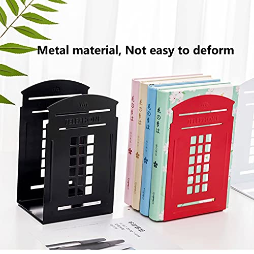 Bookends Bookends Metal Telephone Booth Modeling Simplicity Tabletop Heavy Duty Bookstand Supports Organizer Bookends Affordable bookends ( Color : Black )