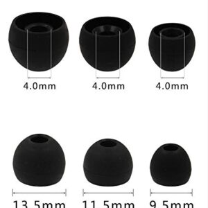 Replacement Earbud Tips fit TaoTronics Wireless Bluetooth and Wired in-Ear Headphones - Small, Medium and Large - Black and Clear (Smaller Inner Post Hole)