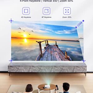 Projector with WiFi and Bluetooth, Native 1080P Projector 4K Supported 480 ANSI WiMiUS S26 Outdoor Movie Projector 4K/4D Keystone 300'' & 50% Zoom, Mini Portable Projector for Phone/PC/TV Stick/PS5