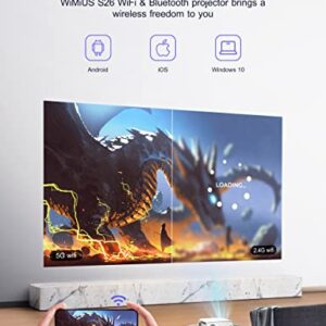 Projector with WiFi and Bluetooth, Native 1080P Projector 4K Supported 480 ANSI WiMiUS S26 Outdoor Movie Projector 4K/4D Keystone 300'' & 50% Zoom, Mini Portable Projector for Phone/PC/TV Stick/PS5