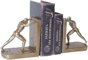 qlazo bookend supports heavyduty ， small humanoid bookend set of two, bronze finish book organizer children adults desk office home decoration