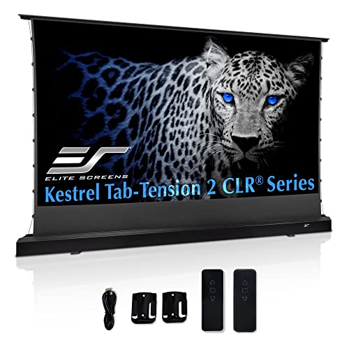 Elite Screens Kestrel Tab-Tension CLR, 121" Diag. 16:9, Ultra-Short Throw Ceiling Ambient Light Rejecting (CLR®/ALR) Electric Floor-Rising Projector Screen,Black Casing, FTE121UH2-CLR