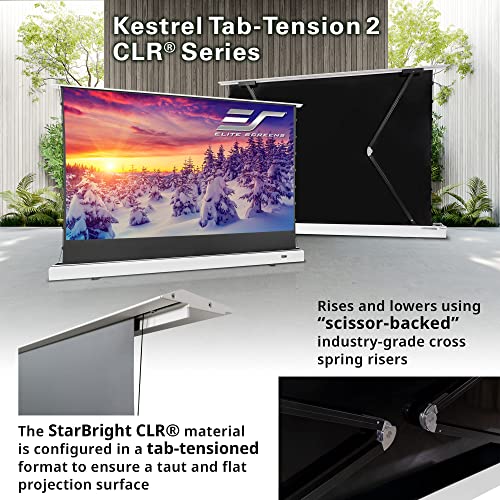 Elite Screens Kestrel Tab-Tension CLR, 121" Diag. 16:9, Ultra-Short Throw Ceiling Ambient Light Rejecting (CLR®/ALR) Electric Floor-Rising Projector Screen,Black Casing, FTE121UH2-CLR