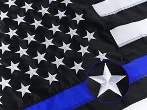 homissor thin blue line flags 3×5 outdoor made in usa – embroidered stars police flag, heavy duty back the blue flag stripe blue line lives matter flags banner with 2 brass grommets