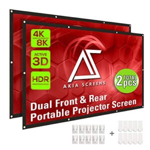 akia screens dual projector screen rear front 120 inch 16:9 portable foldable anti-crease 8k 4k ultra hd 3d ready indoor outdoor movie home theater video ak-diyoutdoor120h1