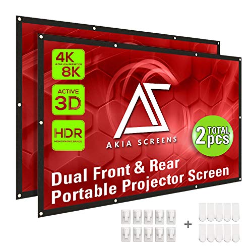 Akia Screens Dual Projector Screen Rear Front 120 inch 16:9 Portable Foldable Anti-Crease 8K 4K Ultra HD 3D Ready Indoor Outdoor Movie Home Theater Video AK-DIYOUTDOOR120H1