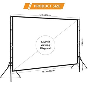 PHOPIK Projector Screen with Stand: 120 inch Portable Indoor Outdoor Projector Screen Fordable & Wrinkle-Free Outdoor Movie Screen with Carry Bag for Home Theater Camping and Recreational Events