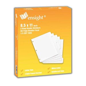 3 ring page dividers bulk, 1/5 cut tab dividers, 100 per box – divider pages with tabs, decorative printable rewritable divider tabs, exhibit tab dividers for 3 ring binders bulk – ensight