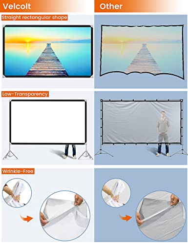 Projector Screen and Stand - Velcolt Portable Video Projection Screen 120 inch, 16:9 4K HD Rear Front Foldable Outdoor Movie Screen with Carry Bag for Indoor Outdoor Home Theater Backyard Camping