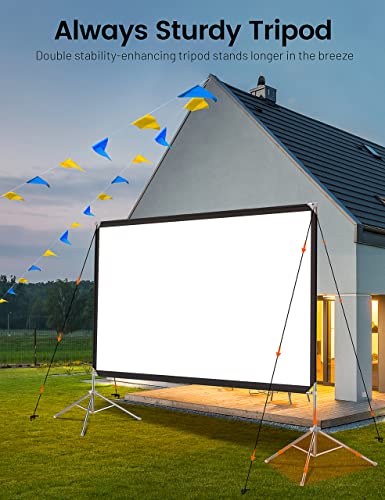 Projector Screen and Stand - Velcolt Portable Video Projection Screen 120 inch, 16:9 4K HD Rear Front Foldable Outdoor Movie Screen with Carry Bag for Indoor Outdoor Home Theater Backyard Camping