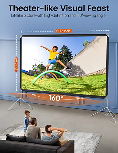 Projector Screen and Stand - Velcolt Portable Video Projection Screen 120 inch, 16:9 4K HD Rear Front Foldable Outdoor Movie Screen with Carry Bag for Indoor Outdoor Home Theater Backyard Camping