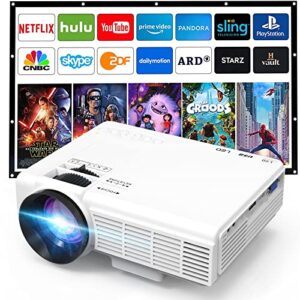 mini projector 7500 lumens, 1080p full hd supported mini projector, portable home movie theater projector compatible with tv stick smartphone & tablet pc hdmi usb av tf