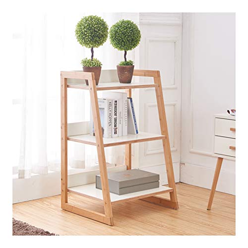 HIHELO Book Case 3 Tier Shelf Bookshelf Accessory Storage Shelf Printer Stand Trapezoidal Flower Plant Frame，51cm×45cm×80.5cm Bookshelves (Color : Gold)