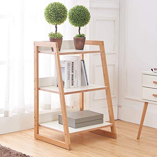 HIHELO Book Case 3 Tier Shelf Bookshelf Accessory Storage Shelf Printer Stand Trapezoidal Flower Plant Frame，51cm×45cm×80.5cm Bookshelves (Color : Gold)