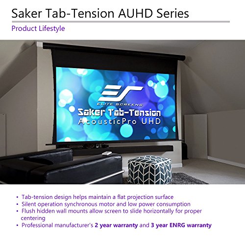 Elite Screens Saker Tab-Tension AcousticPro UHD Series, 100" Diagonal 16:9, 4K/8K Ultra HD Electric Sound Transparent Perforated Weave Drop Down Front Projector Screen, SKT100UH-E24-AUHD