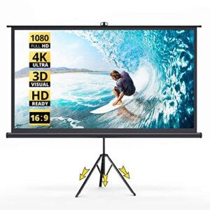 hyz projector screen with stand, 100 inch large indoor outdoor pvc movie projection screen 4k hd 16:9 wrinkle-free design for backyard movie night(easy to clean, 1.1gain, 160°viewing angle&carry bag)