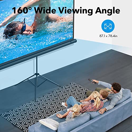 HYZ Projector Screen with Stand, 100 inch Large Indoor Outdoor PVC Movie Projection Screen 4K HD 16:9 Wrinkle-Free Design for Backyard Movie Night(Easy to Clean, 1.1Gain, 160°Viewing Angle&Carry Bag)