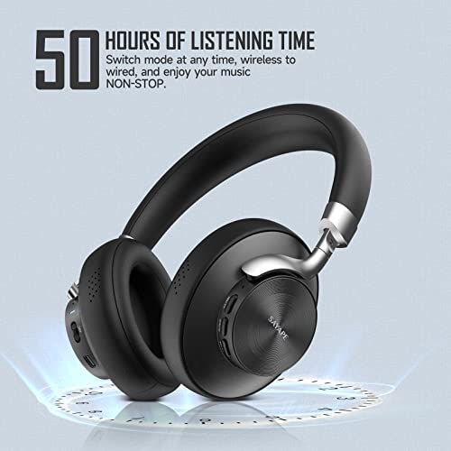 SAYAPE Hybrid Active Noise Cancelling Headphones with Microphone, Over Ear Headphones Wireless Bluetooth 5.0, Deep Bass HiFi Stereo Headset, 50H Playtime, Voice Assistant, Dual-Device Connections