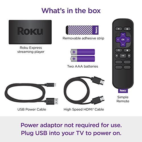 Roku Express (New, 2022) HD Streaming Device with High-Speed HDMI Cable and Simple Remote (no TV controls), Guided Setup, and Fast Wi-Fi