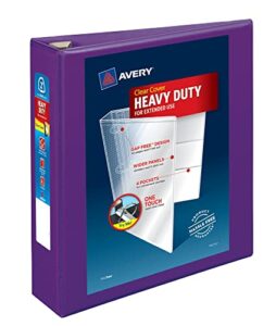 avery heavy duty view 3 ring binder, 2″ one touch ezd ring, holds 8.5″ x 11″ paper, 1 purple binder (79777)