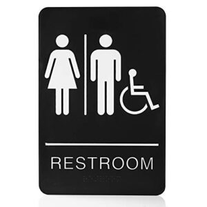 bebarley self-stick ada braille unisex restroom signs-bathroom signs with double sided 3m tape for office or business bathroom and toilet door or wall decor 9”x6”