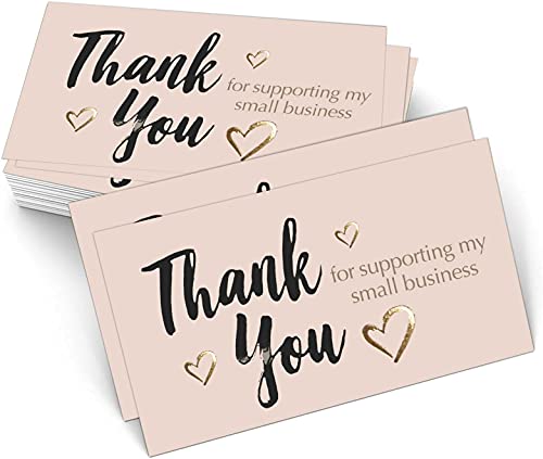 Easykart 120 Thank You For Supporting My Small Business Cards , Gold Foil Business Card Size 3.5" x2", Thank You Cards for Online Retail Shop , Small Business , Customer Package Inserts