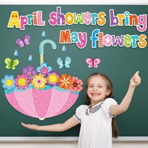 47 Pcs April Showers Bring May Flowers Decorations Spring Cut Outs Spring Bulletin Board School Classroom Bulletin Board Decor for Spring Supplies Whiteboard Window Home Party Decor