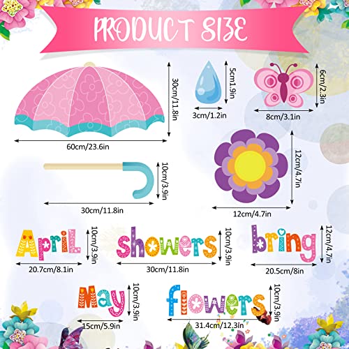 47 Pcs April Showers Bring May Flowers Decorations Spring Cut Outs Spring Bulletin Board School Classroom Bulletin Board Decor for Spring Supplies Whiteboard Window Home Party Decor