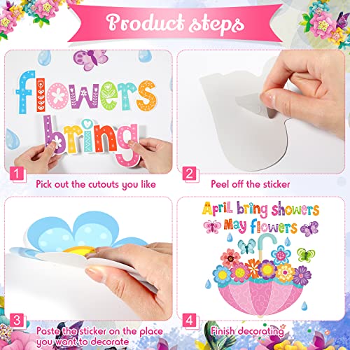 47 Pcs April Showers Bring May Flowers Decorations Spring Cut Outs Spring Bulletin Board School Classroom Bulletin Board Decor for Spring Supplies Whiteboard Window Home Party Decor